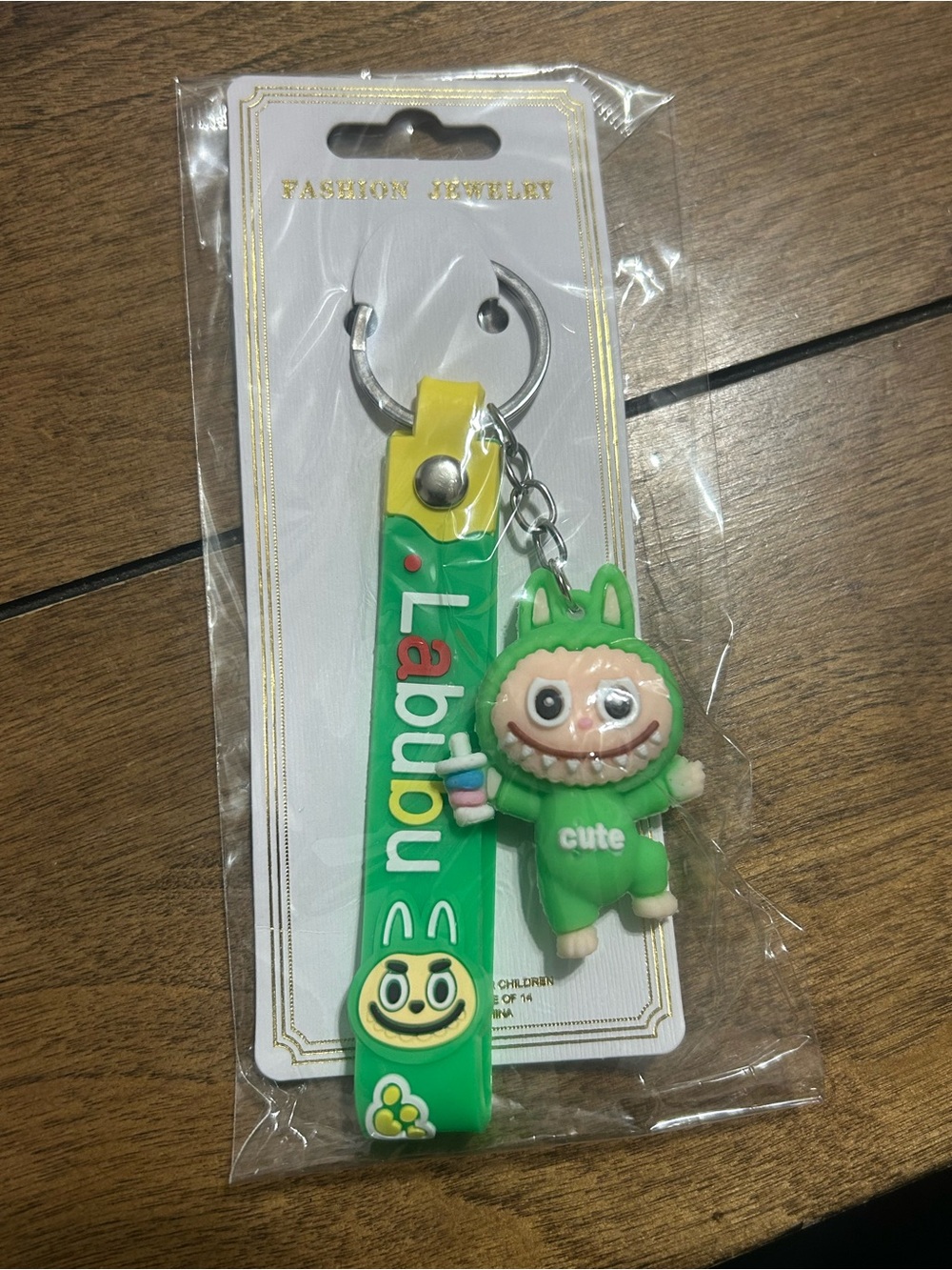 Green Labubu Character Keychain with Strap